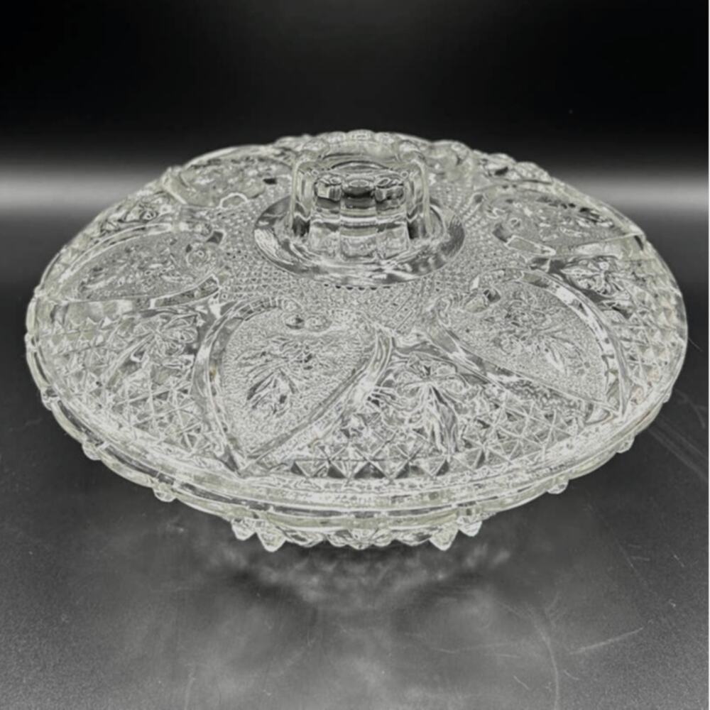 VTG KIG Malaysia Covered Glass Nut & Candy Bowl Hearts Roses Fleur De Lis 1960